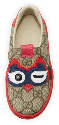 Gucci GG Supreme Canvas Sneaker w/ Owl Face, Toddler Sizes 8-10