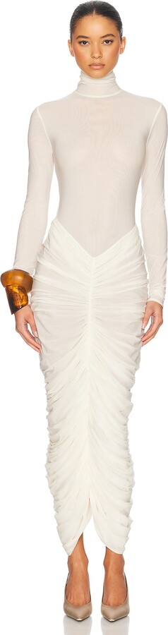 Helsa The Super Sheer Ruched Dress in Ivory