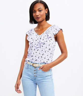 LOFT Floral Crinkle Ruffle Double V Top