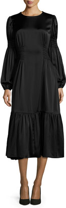 Co Ruched-Waist Flounce Midi Dress, Black