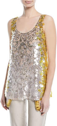 Valentino Sleeveless Scoop-Neck Sequined Paillette Top
