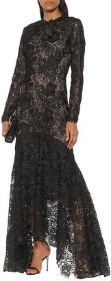Costarellos Charla asymmetric pleated lace gown