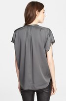 Thumbnail for your product : Vince Leather Contrast Silk Popover Blouse