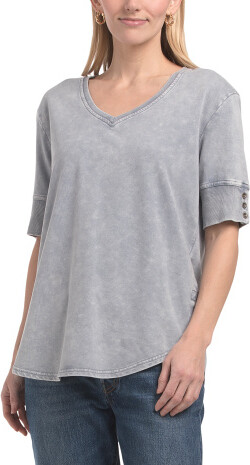 TJMAXX V-Neck Button Pull Over Top For Women, Cotton/Polyester