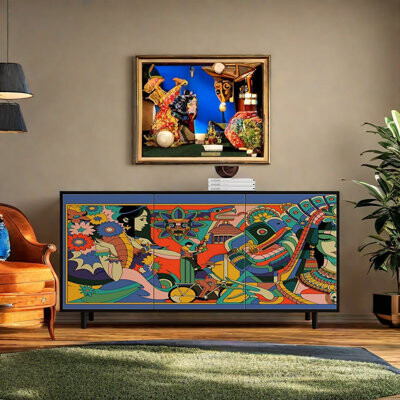 Atta Avenue French Abstract Art Accent Cabinet