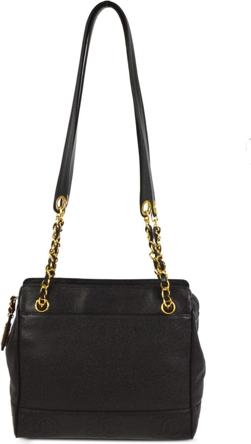 Chanel Handbag Mini Boston Bag Matrasse Logo Beige Black Caviar