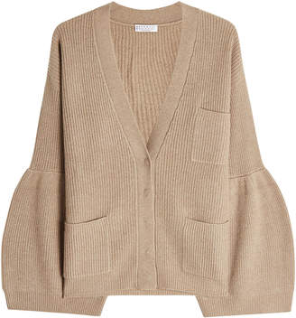 Brunello Cucinelli Ribbed Cashmere Cardigan with Voluminous Sleeves