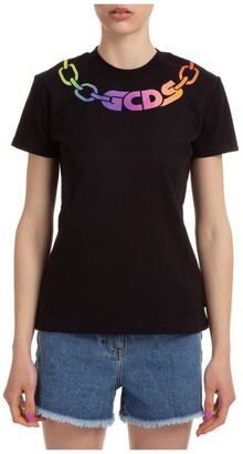 GCDS Logo Chain-Print Round Neck T-Shirt