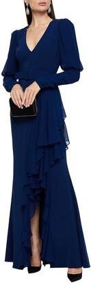 Badgley Mischka Belted Ruffled Stretch-crepe And Georgette Gown