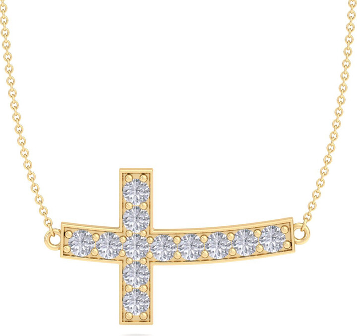 SuperJeweler ThyDiamond 1 1/5 Carat Diamond Sideways Cross Necklace In Sterling Silver or Yellow Gold, 18 Inches