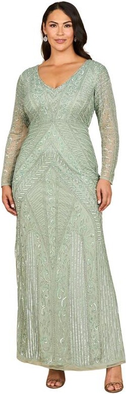 Lara Women's Long Sleeve Geometric Beaded Gown