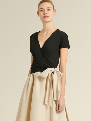 DKNY Donna Karan Women's Two-tone Faux Wrap Dress - Black/Buff - Size XX-Small
