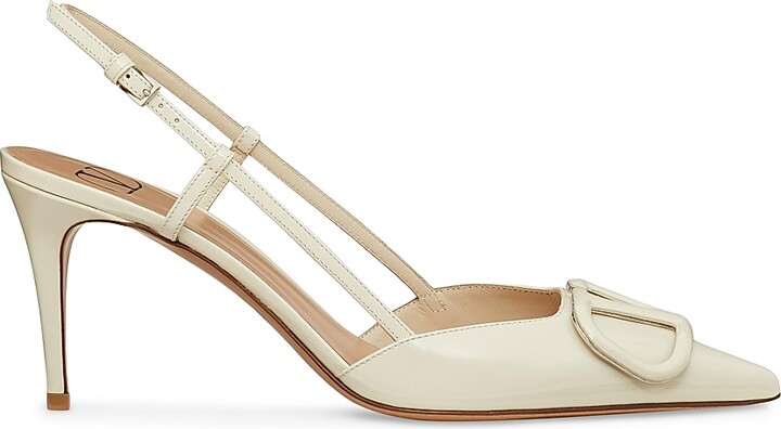 Women's VLogo Signature Patent Leather Slingback Pumps - Light Ivory - Size 6