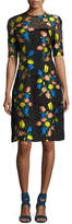 Thumbnail for your product : Lela Rose Holly Floral Fil Coupe Elbow-Sleeve Dress