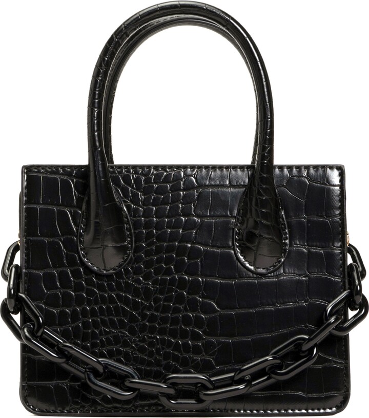Vimoda BAG3377 Small Croc Leather Chain Bag In Black