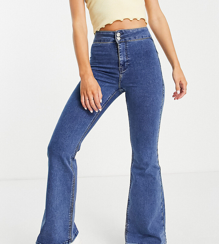 Topshop Petite mid blue flared Joni jeans - ShopStyle