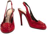 John Galliano Red Leather Scalloped Slingbacks Pumps Heels Shoes - Sz 38