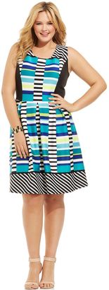 NY Collection Plus Size Geo-Print Fit-and-Flare Scuba Dress