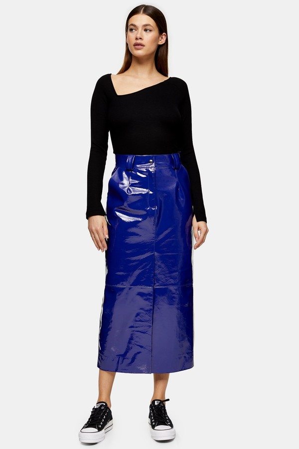 Topshop Cobalt Blue Vinyl Leather Skirt - ShopStyle