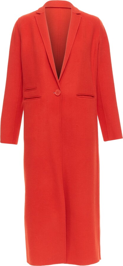 Maje Wool Blend Peak Lapel Pocketed Long Coat Jacket