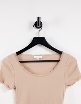 Thumbnail for your product : Topshop lace trim scoop T-shirt in camel
