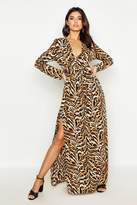 Thumbnail for your product : boohoo Button Front Tiger Print Thigh Split Maxi Dress