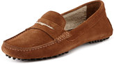 Thumbnail for your product : Manolo Blahnik Terry-Trimmed Suede Driver, Dark Brown/Sand