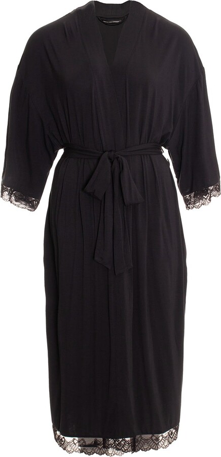 Pretty You Black Bamboo Lace Kimono Robe In Raven