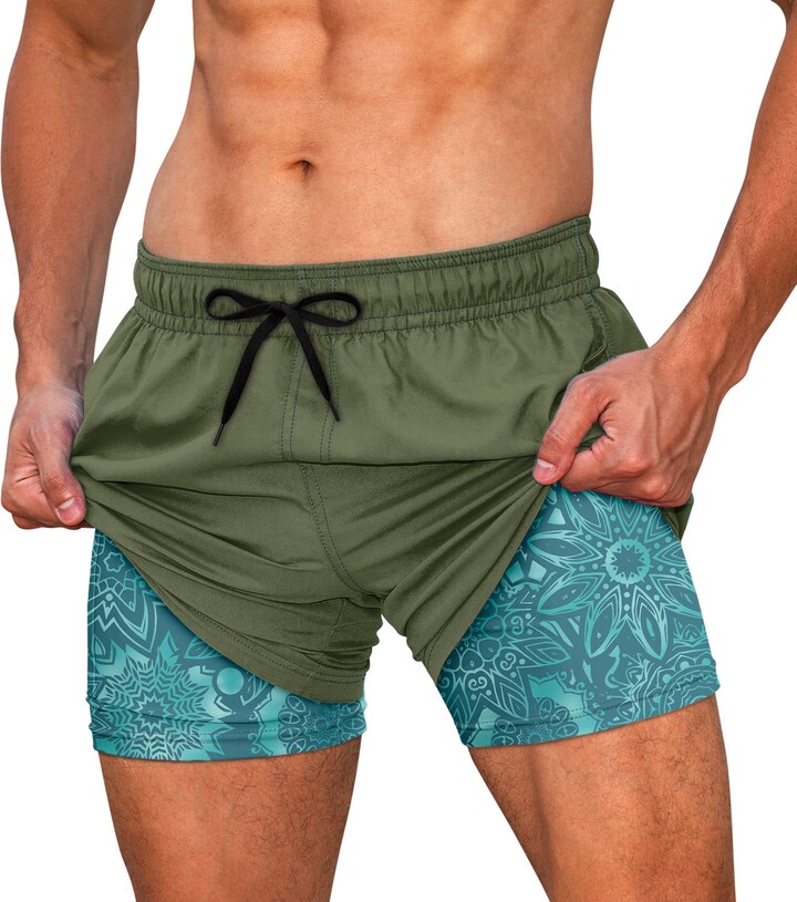 Cozople Mens Swim Trunks 5.5" Compression Liner Swim Shorts Anti Chafe