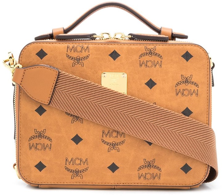 mcm millie top zip shoulder bag in visetos