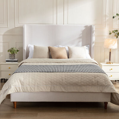 Alcott Hill Tall Headboard Upholstered Bed with High Headboard, Elegant Simplicity, No Box Spring Needed, Easy Assembly