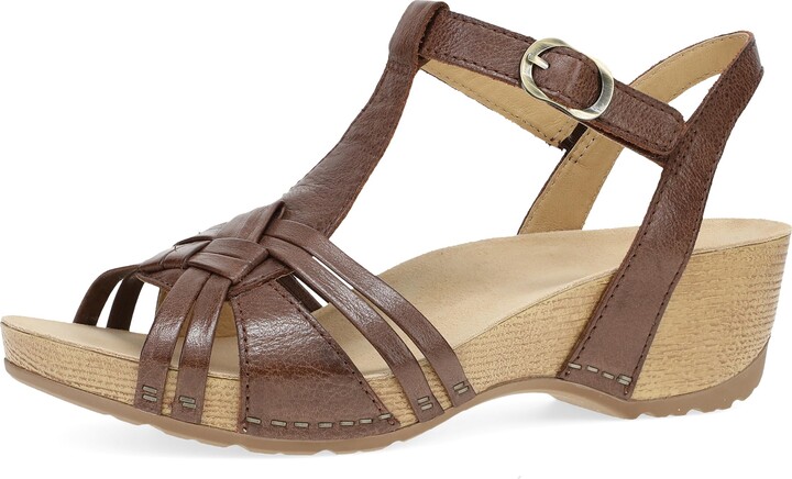 Dansko Tia Fisherman Wedge Sandal for Women - Contoured Footbed for All-Day Comfort and Support – Adjustable Hook & Loop Straps with Buckle Detail Brown 6.5-7 M US