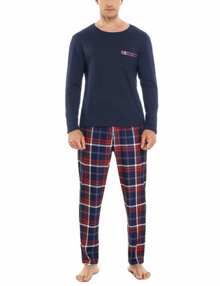 Sykooria Mens Long Sleeve Pajama Sets Cotton Sleepwear Set Winter  Loungewear Set Jersey Top and Plaid Pyjama Bottoms - ShopStyle