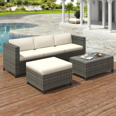 Latitude Run Vauna 5 Pieces Rattan Sofa Seating Group with Cushions