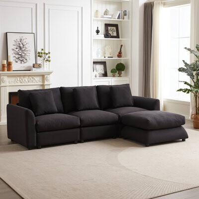 Latitude Run MH102.2 Inch Combination Sofa Modular Sofa with Ottoman, plastic leg,Three Cushions and Three Pillows for Living Room, Apartment, Studio L-Shaped Sof
