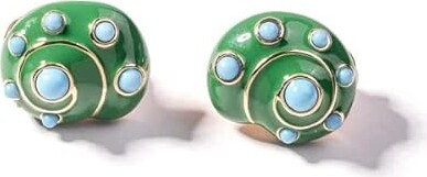 Kenneth Jay Lane Turquoise-Color Clip-On Button or Cabochon Hoop Earrings (Jade Snail)