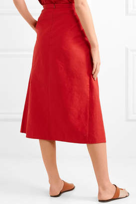 Atlantique Ascoli Cotton And Linen-blend Midi Skirt - Red