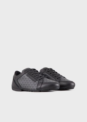 Emporio Armani All-Over Logo Leather And Pvc Sneakers