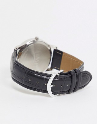 Limit Faux leather watch in black with croc strap