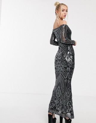 Goddiva bandeau maxi dress in charcoal sequin
