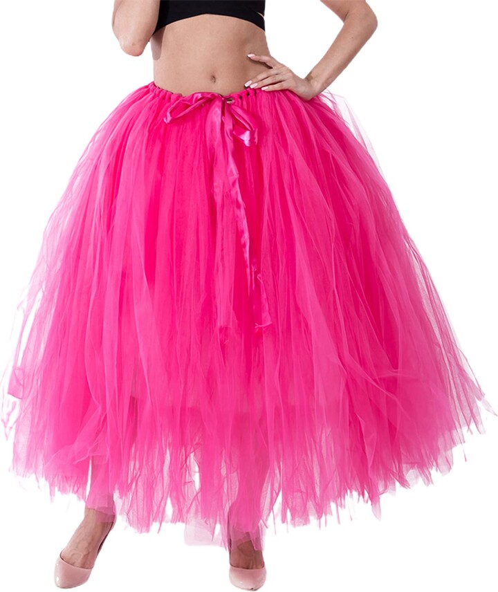 Frobukio Women'sPlus Size Tutu Tulle Skirt Tiered Layered Mesh Ballet Prom  Party Wedding Evening A-line Midi Skirt (Rose Red - ShopStyle