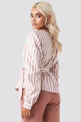 NA-KD Wrap Over Striped Blouse