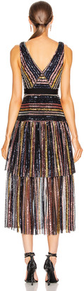 Self-Portrait Stripe Sequin Midi Dress in Multi | FWRD