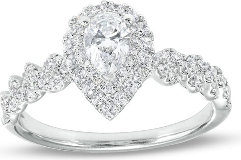 Zales 1 CT. T.w. Pear-Shaped Diamond Double Frame Twist Shank Engagement Ring in 14K White Gold