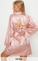 Thumbnail for your product : PrettyLittleThing Pale Pink Bridesmaid Embroidered Back Satin Robe
