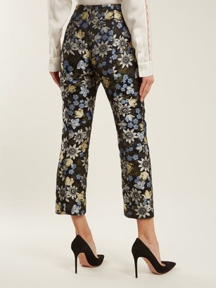 Erdem Syrah Floral-jacquard Cropped Trousers - Black Multi
