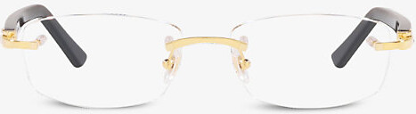 Cartier Womens Gold Shiny ct0048O Rectangle-Frame Metal Eyeglasses