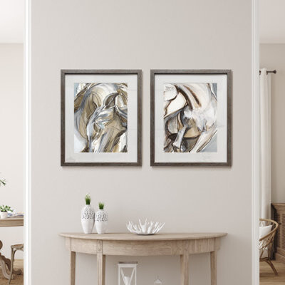 Gracie Oaks Horse Abstraction I - 2 Piece Picture Frame Painting Set on Paper