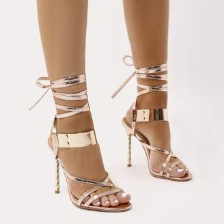 Public Desire Libra Twisted Stiletto Metal Cuff Heels in Rose