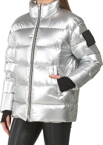 Buy Metallic Puffer Silver Down Jacket With Hood - USAJacket